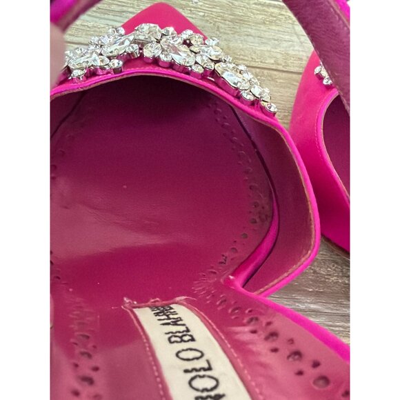 Manolo Blahnik Lurum Pink Satin Crystal 90mm Mule Heels EU 40 w/Box Dust Bag COA - Picture 5 of 16